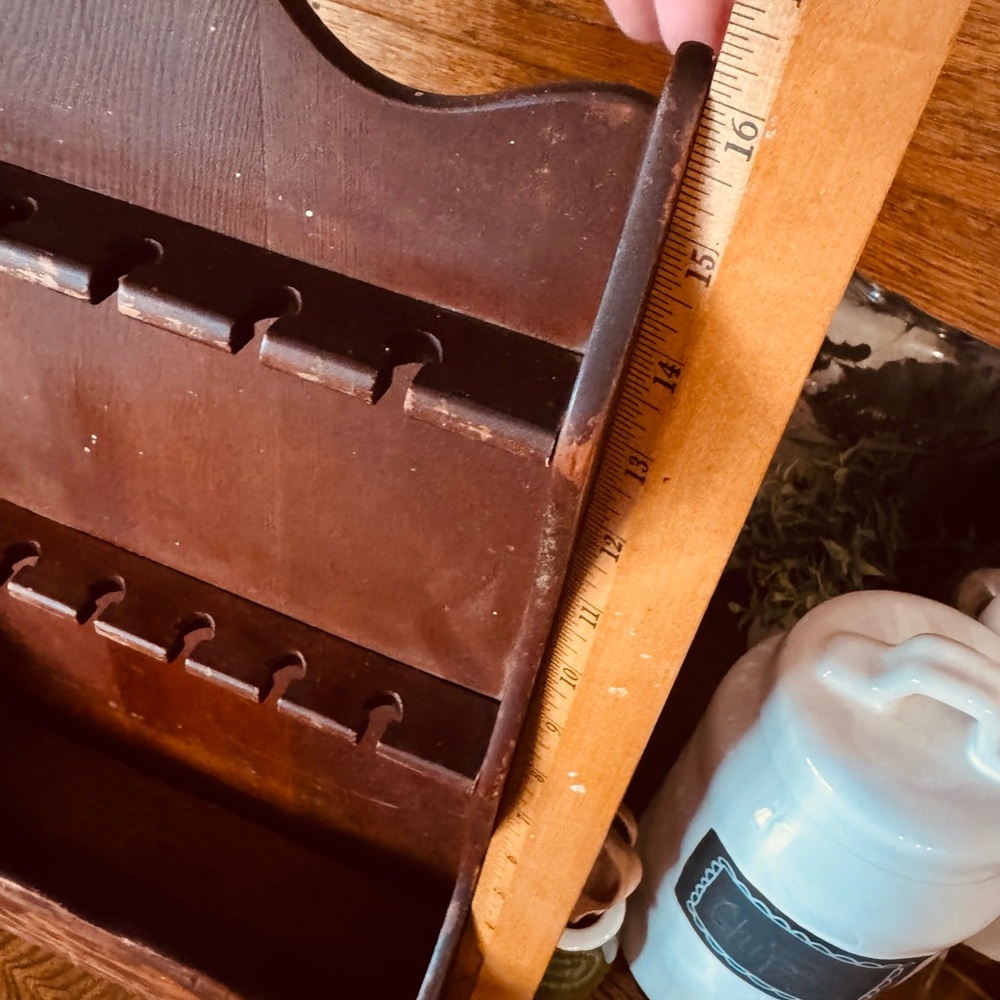 Primitive Vintage Antique Rustic Brown WoodeWall Shelf & organizer/spoon holder - Picture 8 of 10